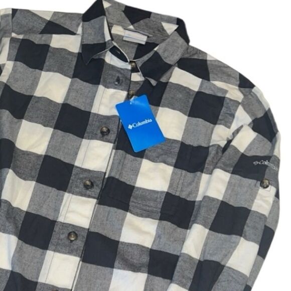 Columbia Holly Hideaway Black and White Checkered Flannel Shirt Size Medium NWT - Picture 1 of 11